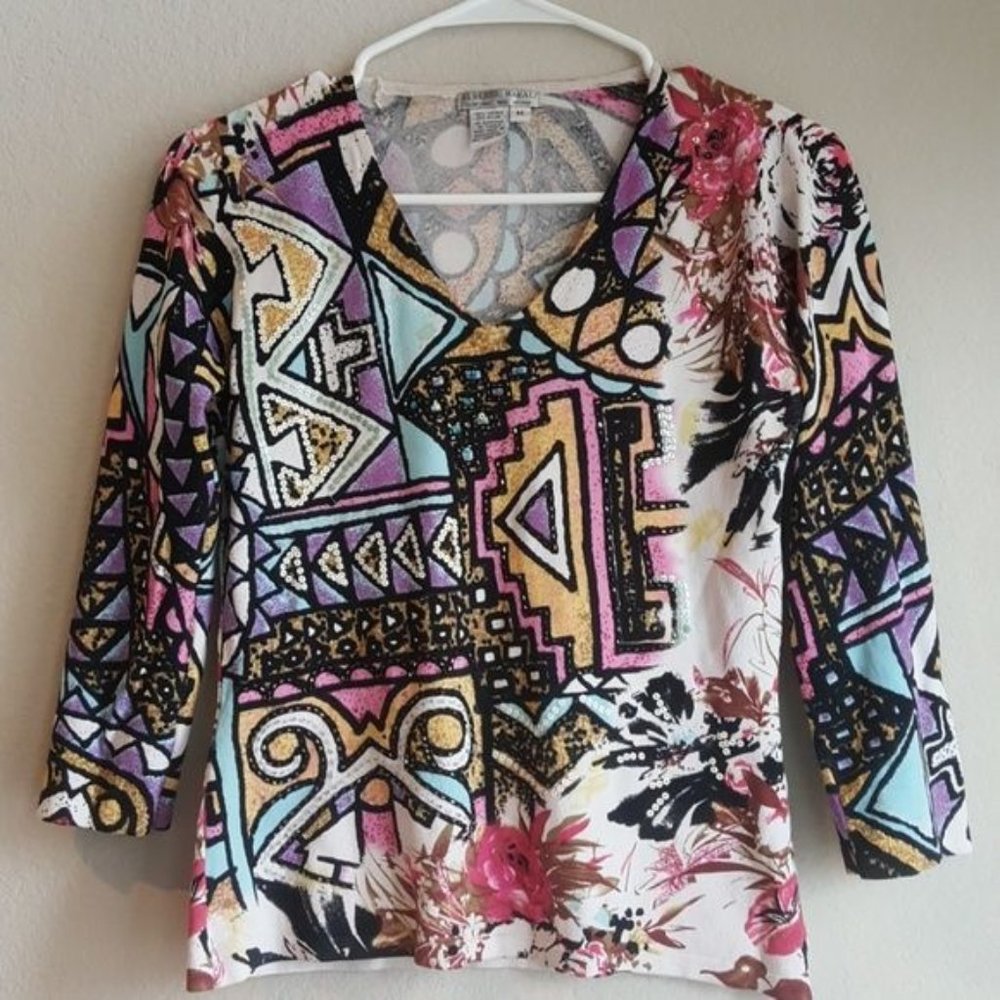 Alberto Makali beaded abstract print top